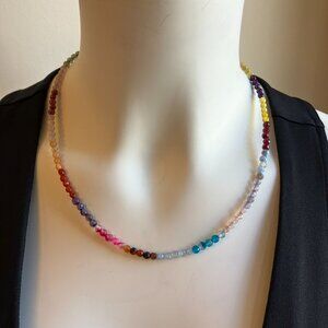 Dainty Beaded Tourmaline Women's Necklace riviera mixed gemstones NEW